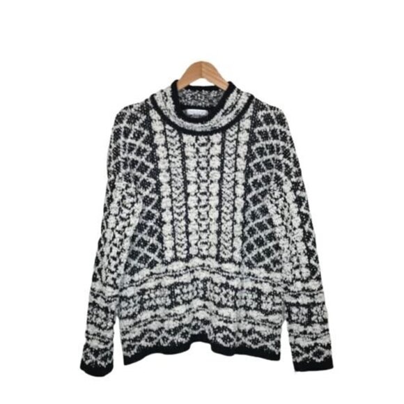 Solitaire by Ravi Khosla Sz L Sweater High Neck Chunky Knit Pullover Black White - Picture 1 of 6